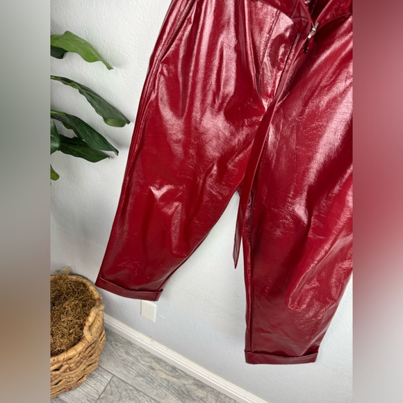 Nicholas Synthetic Faux Patent Leather Crinkle PVC Trouser Pants in Burgundy - Picture 3 of 10